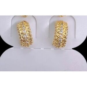 Laminated Gold Tone CZ Half Hoop Earrings Pave Set Sparkling‎ Elegant Jewelry